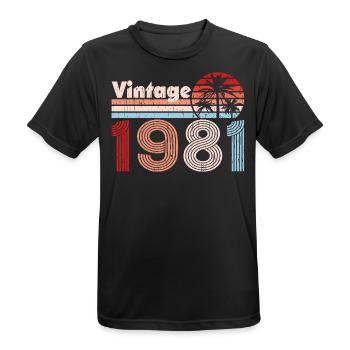Vintage 1981 Palm Trees Retro Birthday - Men's Breathable T-Shirt - black - Front - AI Model Male 178 light (178cm)