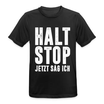 HOLZ KETTENSÄGE FÖRSTER WALD HOLZFÄLLER - Männer T-Shirt atmungsaktiv - Schwarz - Vorne - AI Model Male 178 light (178cm)