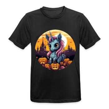 Licorne au coucher du soleil d’automne avec citrouille - T-shirt respirant Homme - noir - Devant - AI Model Male 178 light (178cm)