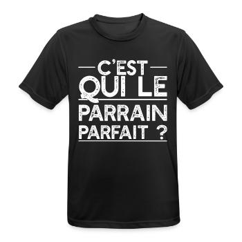 "le parrain parfait" t-shirt humour parrain - T-shirt respirant Homme - noir - Devant - AI Model Male 178 light (178cm)