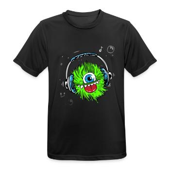 monster green headphones music party humor lol fun - Men's Breathable T-Shirt - black - Front - AI Model Male 178 light (178cm)
