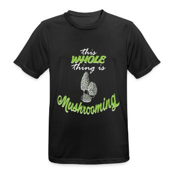 Mushrooms are collecting in the forest - Men's Breathable T-Shirt - black - Front - AI Model Male 178 light (178cm)