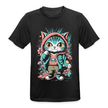 chaton kawaii mignon japon - T-shirt respirant Homme - noir - Devant - AI Model Male 178 light (178cm)