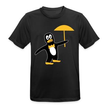 Pinguin mit Schirm in Deinen Wunschfarben - Männer T-Shirt atmungsaktiv - Schwarz - Vorne - AI Model Male 178 light (178cm)