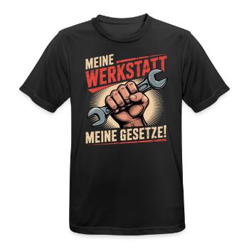 Meine Werkstatt Meine Gesetze - Männer T-Shirt atmungsaktiv - Schwarz - Vorne - AI Model Male 178 light (178cm)