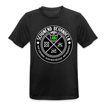 Schonend behandeln Unikat ist 40 | Farben änderbar - Männer T-Shirt atmungsaktiv - Schwarz - Vorne - AI Model Male 178 light (178cm)