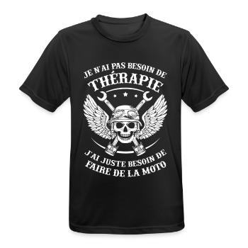 Tshirt Moto Thérapie - Faire de la Moto - T-shirt respirant Homme - noir - Devant - AI Model Male 178 light (178cm)