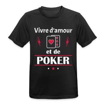 Vivre d'amour et de poker, fête des pères, noël - T-shirt respirant Homme - noir - Devant - AI Model Male 178 light (178cm)