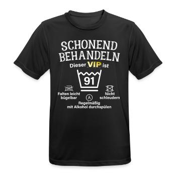 91. Geburtstag Schonend Behandeln 91 VIP ist 91 - Männer T-Shirt atmungsaktiv - Schwarz - Vorne - AI Model Male 178 light (178cm)