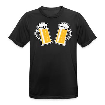 2 chopes à bière Prosten (bière / chope à bière / 3C) - T-shirt respirant Homme - noir - Devant - AI Model Male 178 light (178cm)