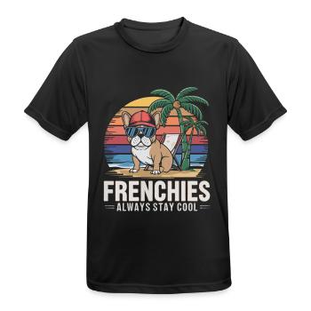 Cool Frenchie French Bulldog on the Beach - Men's Breathable T-Shirt - black - Front - AI Model Male 178 light (178cm)
