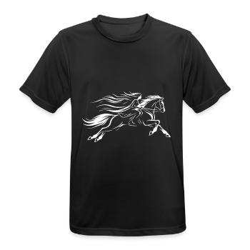 Riding Design – Woman & Horse Love - Men's Breathable T-Shirt - black - Front - AI Model Male 178 light (178cm)