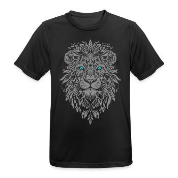 Silberne Löwe Gesicht Blaue Augen - Männer T-Shirt atmungsaktiv - Schwarz - Vorne - AI Model Male 178 light (178cm)