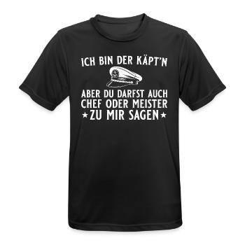 Kapitän Chef oder Meister - Bootsfahrer - Männer T-Shirt atmungsaktiv - Schwarz - Vorne - AI Model Male 178 light (178cm)