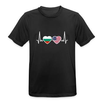 Bulgaria USA Heartbeat Flag American Bulgarian - Men's Breathable T-Shirt - black - Front - AI Model Male 178 light (178cm)