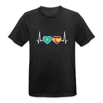 Kazakhstan Espagne Heartbeat Drapeau Kazakhstan - T-shirt respirant Homme - noir - Devant - AI Model Male 178 light (178cm)