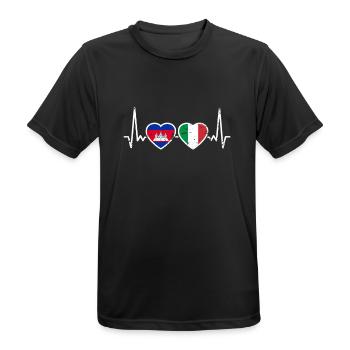 Cambodia Italy Vintage Heartbeat Flag - Men's Breathable T-Shirt - black - Front - AI Model Male 178 light (178cm)