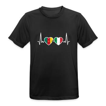 Cameroon Italy Vintage Heartbeat Flag - Men's Breathable T-Shirt - black - Front - AI Model Male 178 light (178cm)