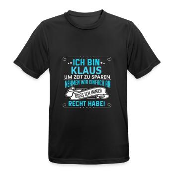 KLAUS - Männer T-Shirt atmungsaktiv - Schwarz - Vorne - AI Model Male 178 light (178cm)