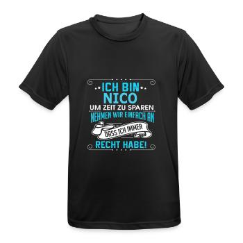 NICO - Männer T-Shirt atmungsaktiv - Schwarz - Vorne - AI Model Male 178 light (178cm)