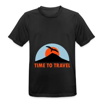 Time to travel (mountain, sun, bird) - Men's Breathable T-Shirt - black - Front - AI Model Male 178 light (178cm)
