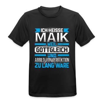 MAIK - Gottgleich - Männer T-Shirt atmungsaktiv - Schwarz - Vorne - AI Model Male 178 light (178cm)
