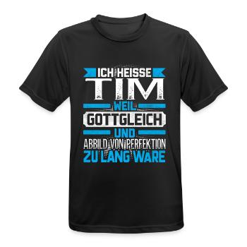TIM - Gottgleich - Männer T-Shirt atmungsaktiv - Schwarz - Vorne - AI Model Male 178 light (178cm)