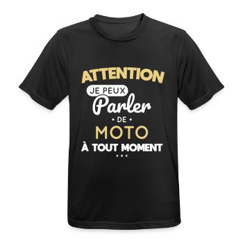 Attention je peux parler de moto à tout moment - T-shirt respirant Homme - noir - Devant - AI Model Male 178 light (178cm)