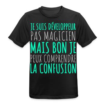 Humour Geek Cadeau Développeur Codeur Programmeur - T-shirt respirant Homme - noir - Devant - AI Model Male 178 light (178cm)