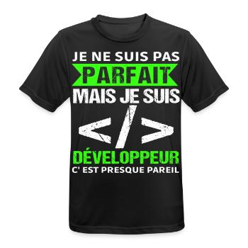 Humour Geek Cadeau Développeur Codeur Programmeur - T-shirt respirant Homme - noir - Devant - AI Model Male 178 light (178cm)