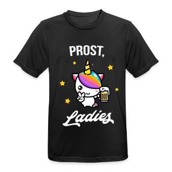 Prost, Ladies Funny Party Unicorn Beer Fun Woman - Men's Breathable T-Shirt - black - Front - AI Model Male 178 light (178cm)