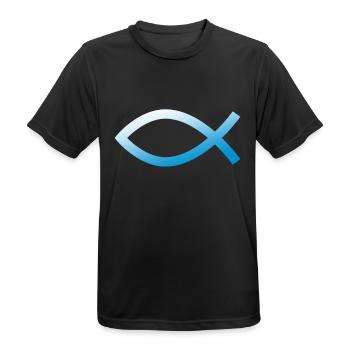 Jesus Fish Ichty's Christian Symbol Blue - Men's Breathable T-Shirt - black - Front - AI Model Male 178 light (178cm)