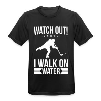 Watch Out! I Walk On Water! Ice Hockey Puck - Men's Breathable T-Shirt - black - Front - AI Model Male 178 light (178cm)