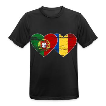 Portugal Romania Flag Heart Used - Men's Breathable T-Shirt - black - Front - AI Model Male 178 light (178cm)