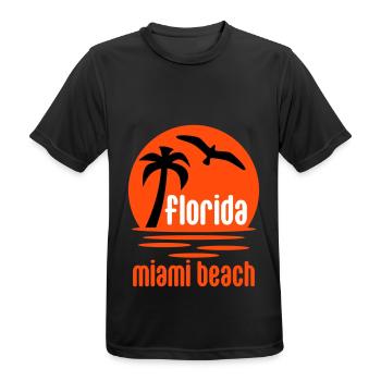 Floride, Miami beach (soleil, palmier, oiseau) - T-shirt respirant Homme - noir - Devant - AI Model Male 178 light (178cm)