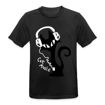 Cat Katzen Musik Headphones Kopfhörer Musik - Männer T-Shirt atmungsaktiv - Schwarz - Vorne - AI Model Male 178 light (178cm)