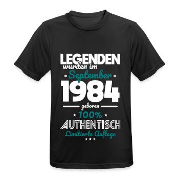 40th Birthday - Legends were created in September 1984 - Men's Breathable T-Shirt - black - Front - AI Model Male 178 light (178cm)