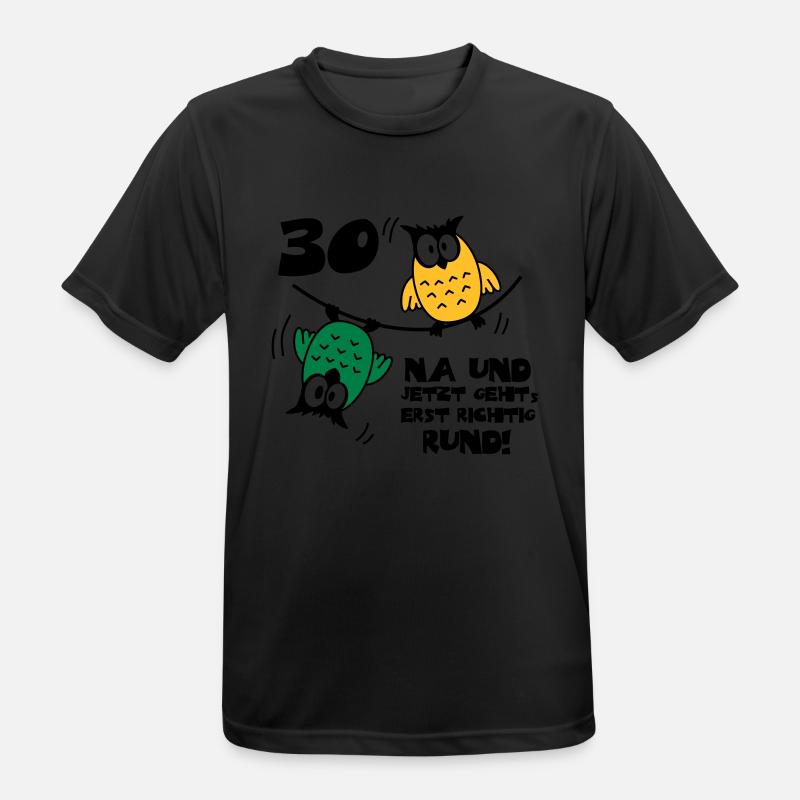 Geburtstag 30, Eulen am Drahtseil, rund - Männer T-Shirt atmungsaktiv - Schwarz
