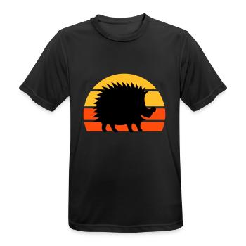 Glücklicher Igel vor einer Halbsonne - Männer T-Shirt atmungsaktiv - Schwarz - Vorne - AI Model Male 178 light (178cm)