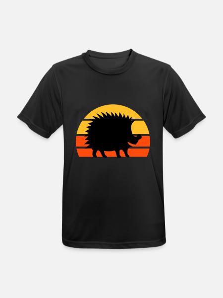 Hérisson heureux devant un demi-soleil - T-shirt respirant Homme - noir