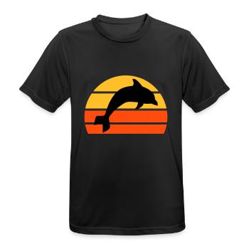 Springender Delphin vor einer geteilten Halbsonne - Männer T-Shirt atmungsaktiv - Schwarz - Vorne - AI Model Male 178 light (178cm)