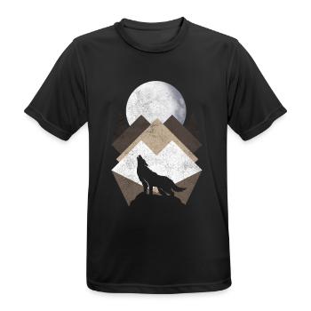 Wolf, Mond & Berge - geometrisch Geschenk T-Shirts - Männer T-Shirt atmungsaktiv - Schwarz - Vorne - AI Model Male 178 light (178cm)