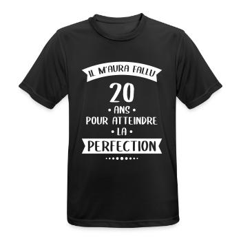 Anniversaire 20 ans - Atteindre la perfection - T-shirt respirant Homme - noir - Devant - AI Model Male 178 light (178cm)