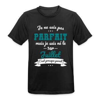 Anniversaire - Pas parfait mais né le 1er Juillet - T-shirt respirant Homme - noir - Devant - AI Model Male 178 light (178cm)