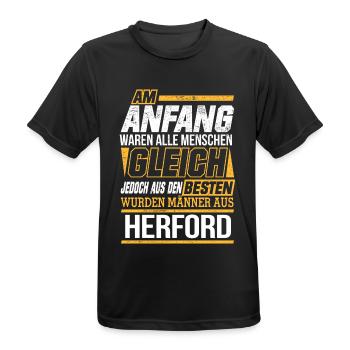 HERFORD wo die Besten Männer herkommen - Männer T-Shirt atmungsaktiv - Schwarz - Vorne - AI Model Male 178 light (178cm)