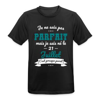 Anniversaire - Pas parfait mais né le 21 Juillet - T-shirt respirant Homme - noir - Devant - AI Model Male 178 light (178cm)