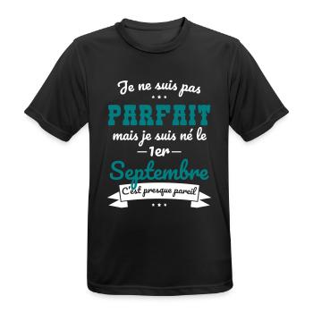 Anniversaire - Pas parfait mais né 1er Septembre - T-shirt respirant Homme - noir - Devant - AI Model Male 178 light (178cm)