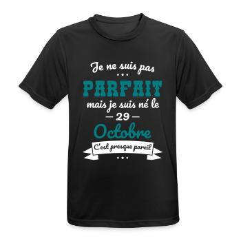 Anniversaire - Pas parfait mais né le 29 Octobre - T-shirt respirant Homme - noir - Devant - AI Model Male 178 light (178cm)