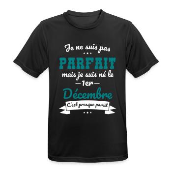Anniversaire - Pas parfait mais né le 1er Décembre - T-shirt respirant Homme - noir - Devant - AI Model Male 178 light (178cm)