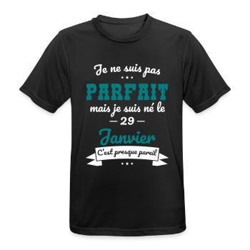 Anniversaire - Pas parfait mais né le 29 Janvier - T-shirt respirant Homme - noir - Devant - AI Model Male 178 light (178cm)
